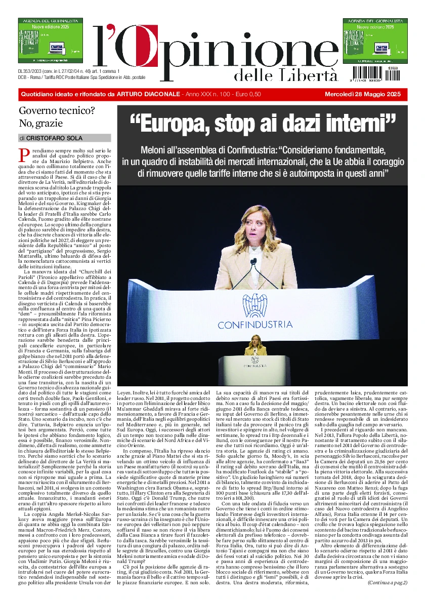 Prima-pagina-opinione della liberta-edizione-di-oggi-2025-05-28
